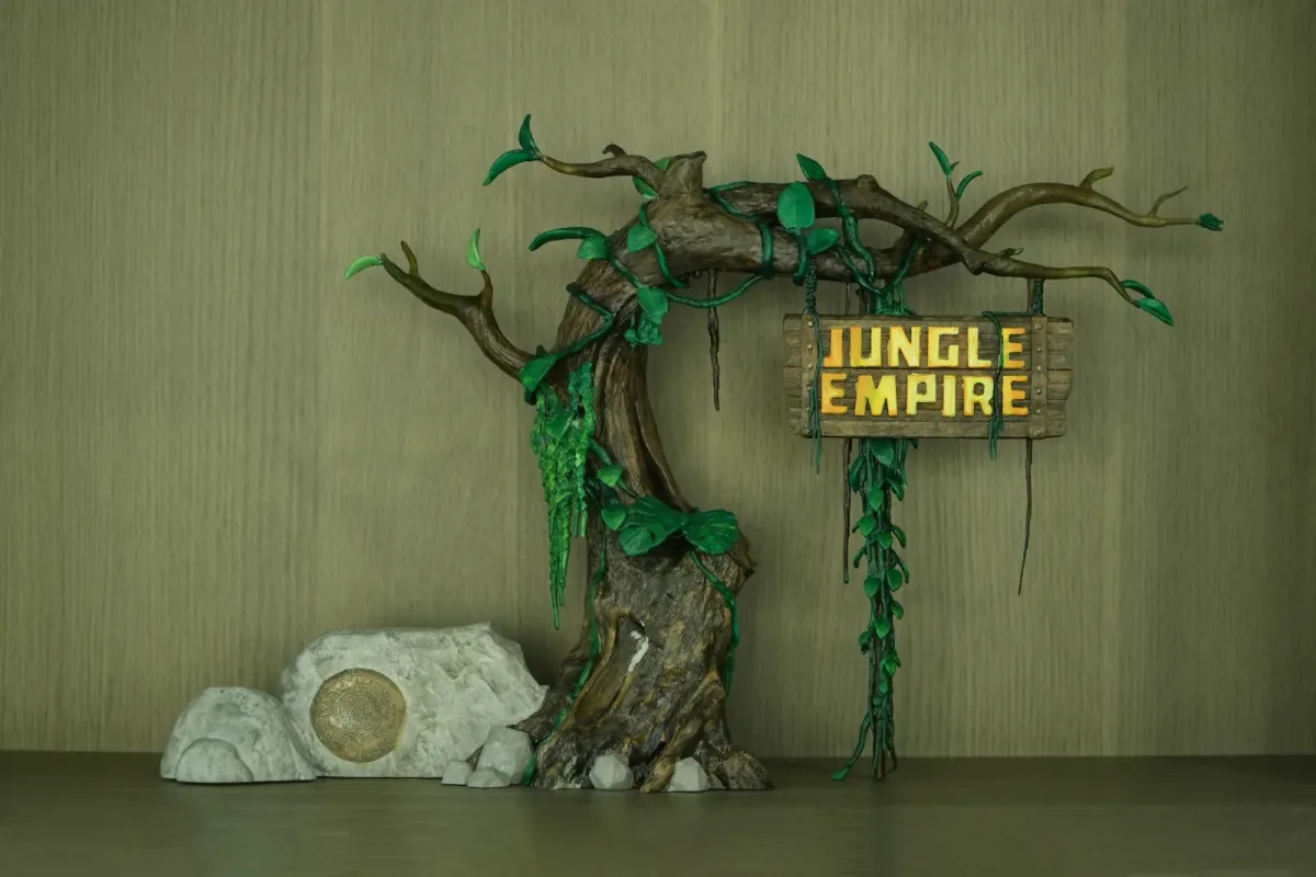 Phối cảnh 3D cổng tạo hình thân cây JUNGLE EMPIRE