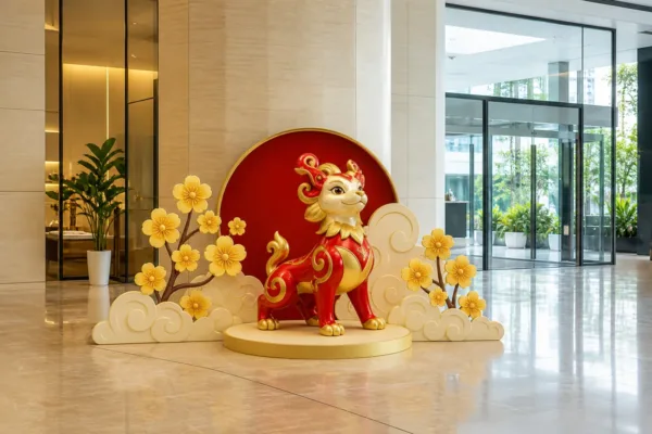 Tiểu cảnh Tết bố trí cân đối theo mặt bằng và lối đi