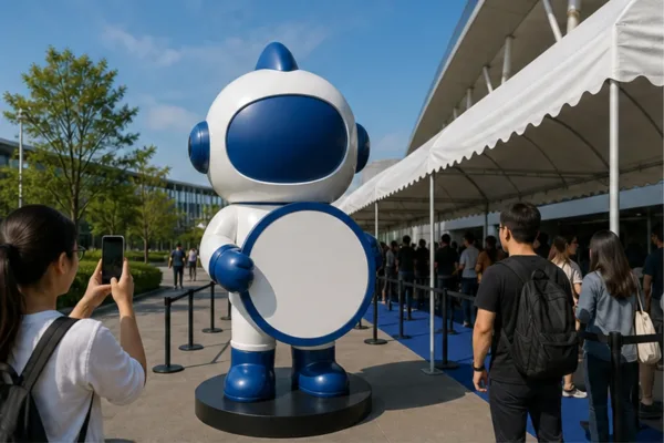 Mascot composite kích thước lớn tại khu check-in sự kiện ngoài trời