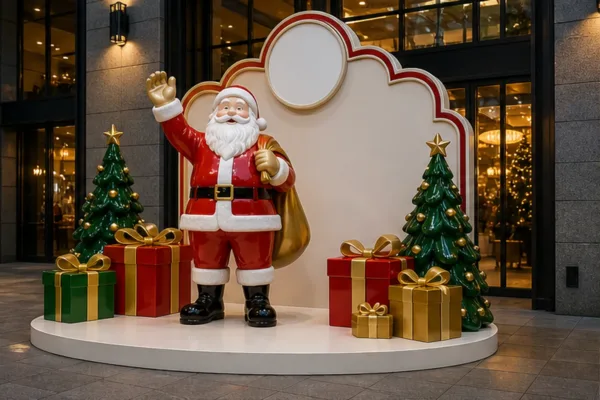 Cụm mô hình Noel composite ngoài trời với ông già Noel và hộp quà
