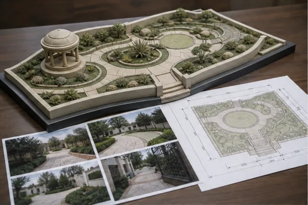 bản brief hiện trạng gồm ảnh mặt bằng, kích thước khu vực và vị trí lối đi, minh họa dữ liệu cần gửi trước khi thiết kế